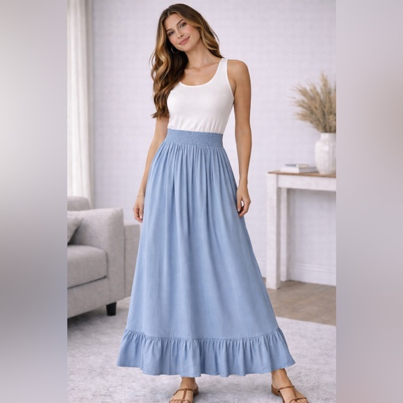 Other - Blue & Ivory Smocked Waist Midi Dress | Flowy Summer Dress | Size Small